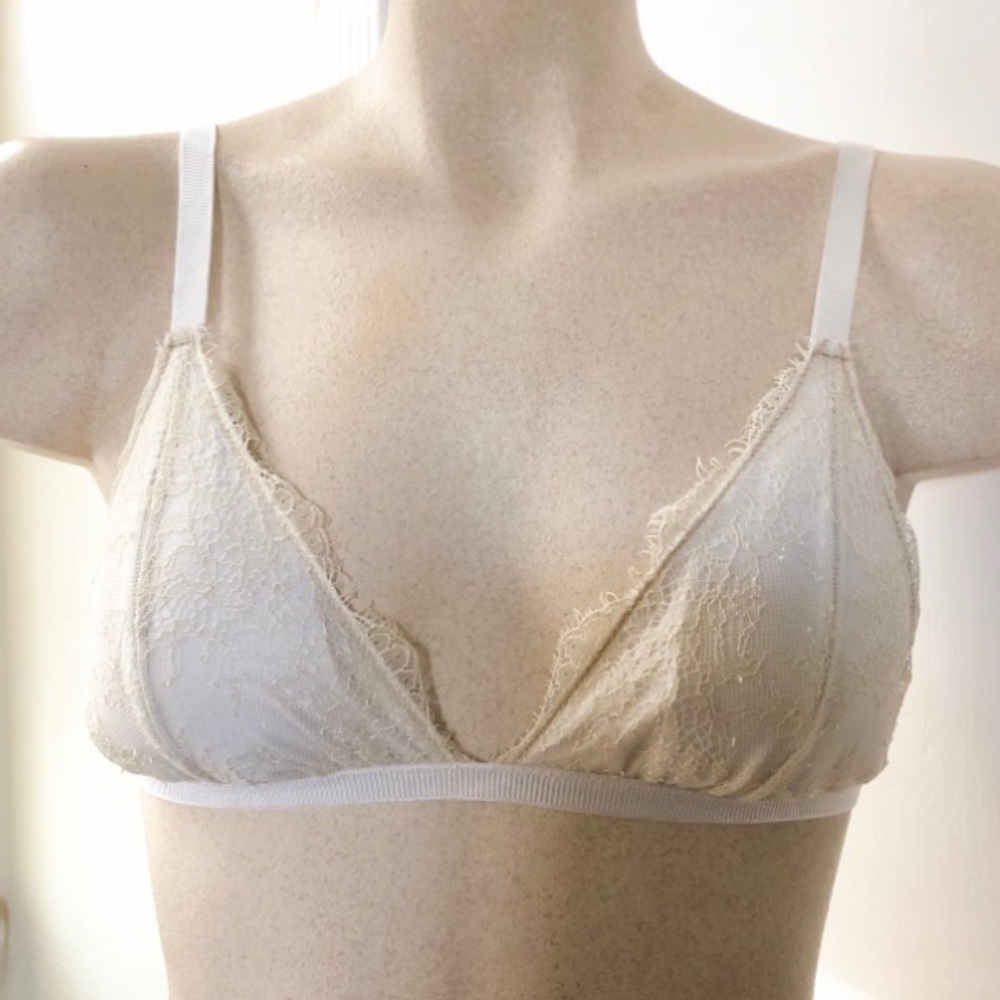 Cream Lace Triangle Bikini Top S